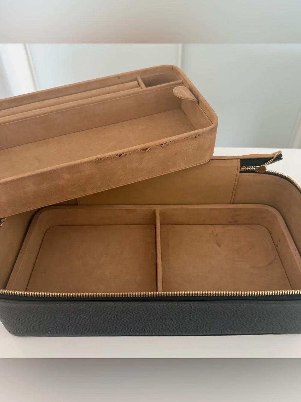 SMYTHSON Black Pebbled Leather Jewelry Case - Gold Hardware - 10.6” x 5.5” x 3”